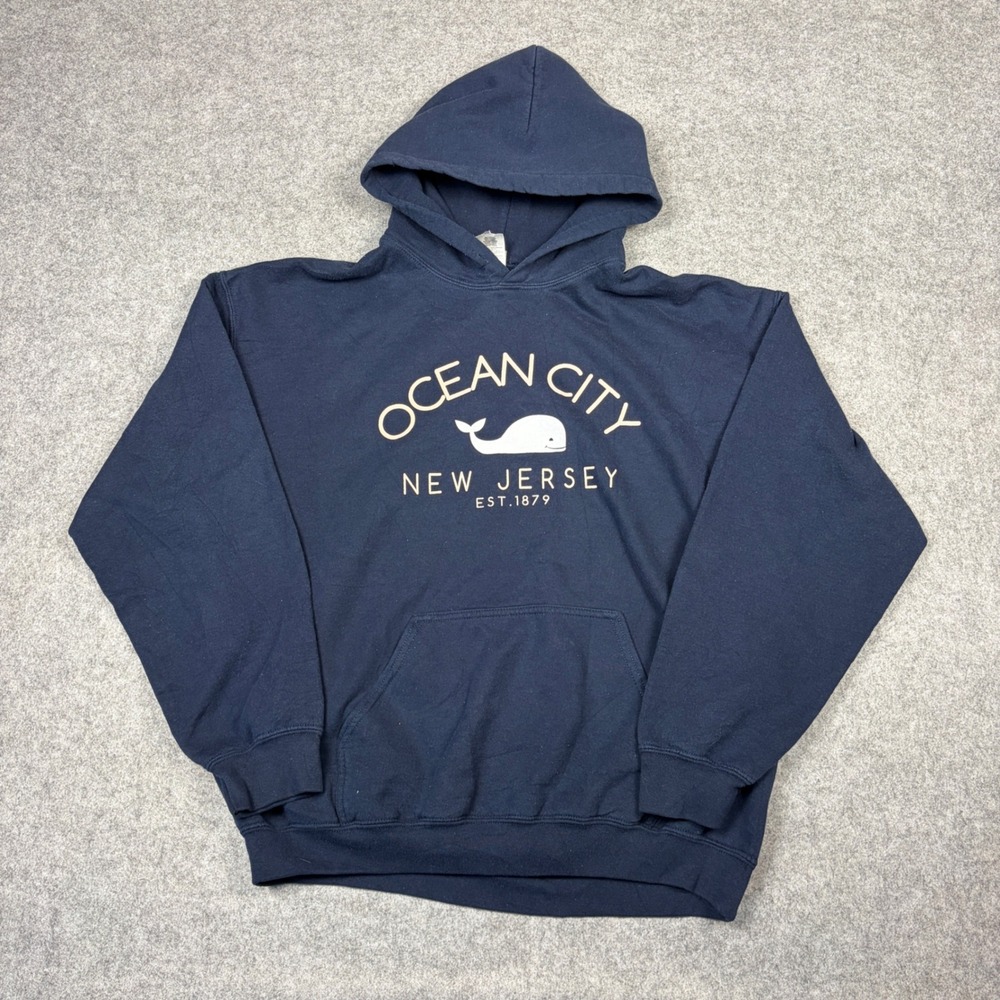 Gildan Ocean City New Jersey Whale Hoodie Navy Blue Souvenir Sweatshirt Large